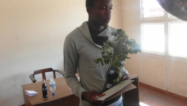 Youth holding a Lantana tree which has been a cause of conflict in Bulilima